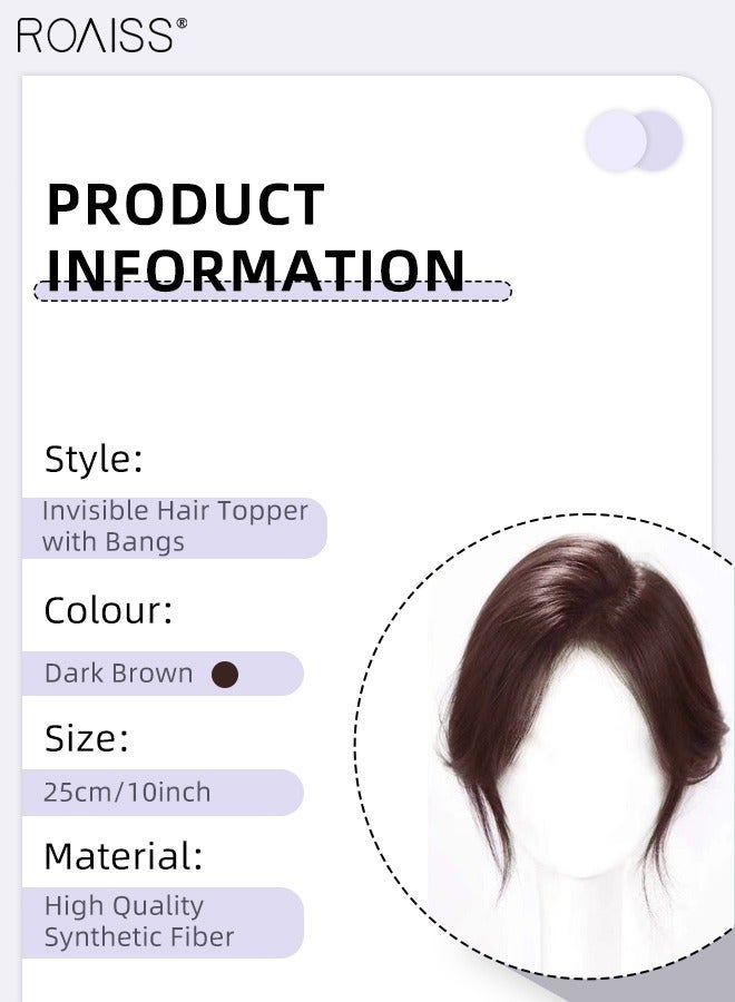 roaiss Women's Invisible Seamless Hair Topper, Elegant Middle-parted Bangs, Thin  Breathable Inner Net Hairpiece, Suitable for Women with Sparse Hair Loss, Covering Grey Hair Increasing Hair Volume, Dark Brown, 7x7 cm - Image 2
